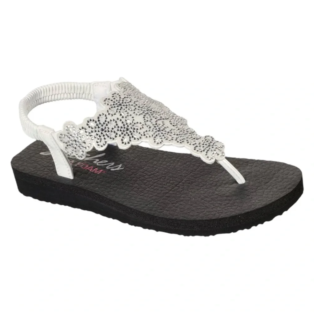 Skechers Meditation Floral Lover Sandals NIB White Rhinestone Yoga Foam Size 6 - Picture 4 of 11